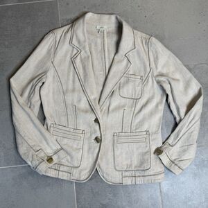 J JILL Blazer Womens 6P Linen Cotton Blend 2 Button Front Boyfriend Style Petite
